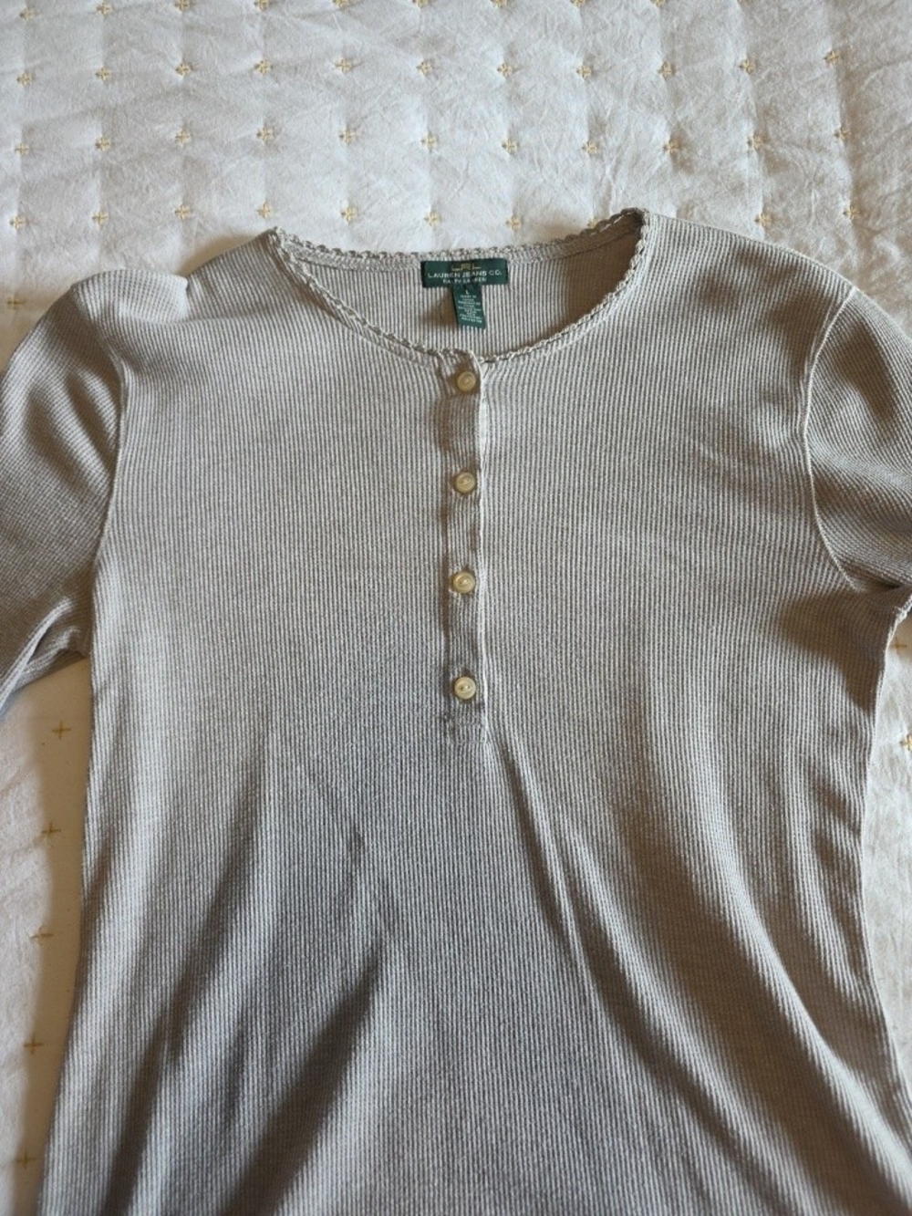 Lauren Ralph Lauren Neutral Ribbed Henley Top